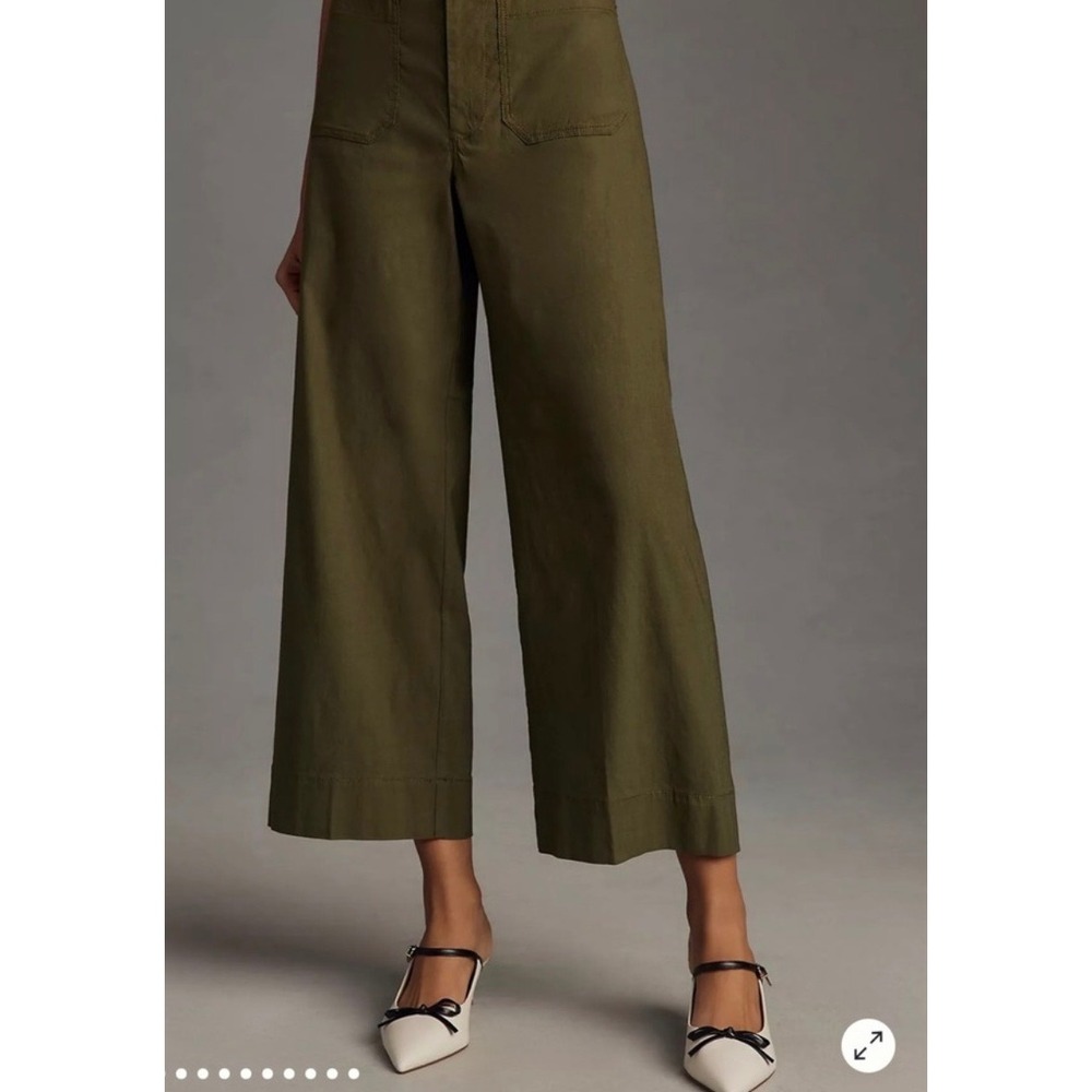 Anthropologie Maeve Colette Cropped Wide Leg Pants Moss Green High Rise Utility - Picture 5 of 7